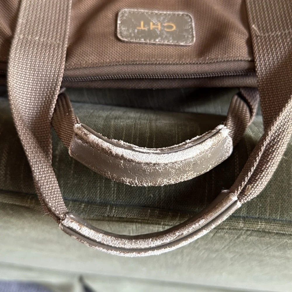 Tumi olive brown nylon leather combo briefcase laptop bag monogram cht used